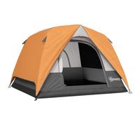 Outsunny 3-4 Person Camping Tent, Easy Set Up Waterproof Dome Tent with Sewn-in Groundsheet, Mesh Windows, Pocket and Hook for Camping, Hiking, Backpacking, Orange and Grey Orange