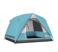 Outsunny 3-4 Person Camping Tent, Easy Set Up Waterproof Dome Tent with Sewn-in Groundsheet, Mesh Windows, Pocket and Hook for Camping, Hiking, Backpacking, Navy Blue and Light Blue