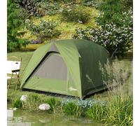 Outsunny 3-4 Person Camping Tent, Easy Set Up Waterproof Dome Tent with Sewn-in Groundsheet, Mesh Windows, Pocket and Hook for Camping, Hiking, Backpacking, Olive Green and Grey Green