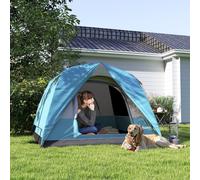 Outsunny 3-4 Person Camping Tent, Easy Set Up Waterproof Dome Tent with Sewn-in Groundsheet, Mesh Windows, Pocket and Hook for Camping, Hiking, Backpacking, Navy Blue and Light Blue