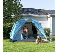 Outsunny 3-4 Person Camping Tent, Easy Set Up Waterproof Dome Tent with Sewn-in Groundsheet, Mesh Windows, Pocket and Hook for Camping, Hiking, Backpacking, Navy Blue and Light Blue