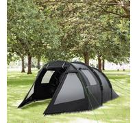 Outsunny 3-4 Persons Tunnel Tent, Two Room Camping Tent w/ Windows, Black
