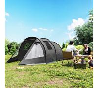 Outsunny 3-4 Persons Tunnel Tent, Two Room Camping Tent w/ Windows, Black