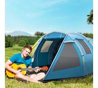 Outsunny 3-4 Persons Tunnel Tent, Two Room Camping Tent W/ Windows, Blue