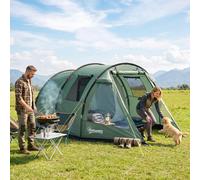 Outsunny 3-4 Man Tunnel Tent, Two Room Camping Tent with Windows, Portable Carry Bag, for Fishing, Hiking, Sports, Festival - Green