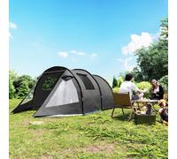 Outsunny 3-4 Persons Tunnel Tent, Two Room Camping Tent w/ Windows, Black