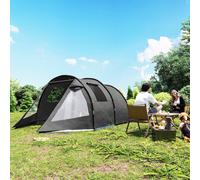 OUTSUNNY 3-4 Persons Tunnel Tent, Two Room Camping Tent w/ Windows in Black Outsunny Black