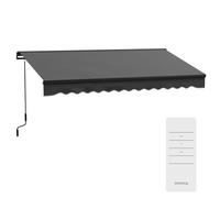 Outsunny 3.5 x 2.5m Electric Awning with Remote Controller, Aluminium Frame Retractable Awning, Half Cassette Sun Canopies for Patio Deck Door Window, Dark Grey
