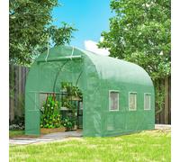 Outsunny 3.5 x 2m Walk-In Polytunnel Greenhouse with Roll Up Door Windows Green - 2H x 3.5L x 2Wm