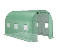 Outsunny 3.5 x 2m Walk-In Polytunnel Greenhouse with Roll Up Door Windows Green | TJ Hughes
