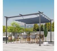 OUTSUNNY 3.5 x 3.5M Steel Pergola Gazebo Backyard Porch Awning Retractable Canopy in Grey Outsunny Grey