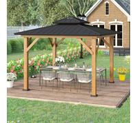 Outsunny 3.5 x 3.5m Wood Frame Hardtop Gazebo w/ Double Vented Roof, Black