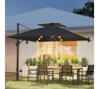 Outsunny 3.5m Aluminium Cantilever Parasol w/ LED Lights Crank Tilt UV50+ Black