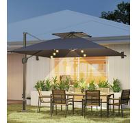 Outsunny 3.5m Aluminium Cantilever Parasol w/ LED Lights Crank Tilt UV50+ Black - Dark Grey - 350L x 300W x 255H cm