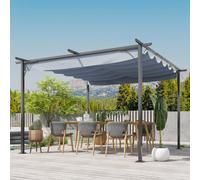 Outsunny 3.5M X 3.5M Metal Pergola Gazebo Awning Retractable Canopy Outdoor Garden Sun Shade Shelter Marquee Party BBQ, Grey Grey