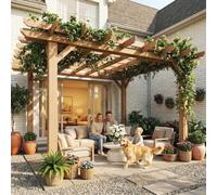Outsunny 3.6 X 3.6M Graden Pergola Kit, Wooden Grape Trellis, Dark Brown