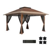 Outsunny 3.6 x 3.6m Pop Up Gazebo with Mesh Sides, UPF50+ Height Adjustable Party Tent Instant Event Shelter with Wheeled Carry Bag and Sand Bags for Garden, Patio, Brown Brown