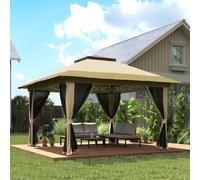 OUTSUNNY 3.6 x 3.6m Pop Up Gazebo with Netting & Wheeled Bag, Beige Outsunny Beige