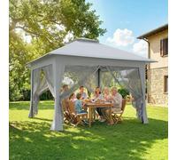 OUTSUNNY 3.6 x 3.6m Pop-up Tent Gazebo Instant Canopy Steel w/ Bag in Light Grey Outsunny Light Grey