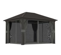 Outsunny 3.6 x 3 m Aluminium Hardtop Gazebo with Smart Drainage System and Ceiling Hooks- Dark Grey