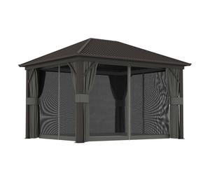 Outsunny 3.6 x 3 m Aluminium Hardtop Gazebo with Smart Drainage System and Ceiling Hooks- Dark Grey