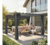 Outsunny 3.6 X 3 M Aluminium Pergola With Retractable Roof Canopy, Curtains