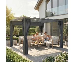 Outsunny 3.6 X 3 M Aluminium Pergola With Retractable Roof Canopy, Curtains