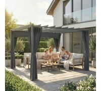 Outsunny 3.6 x 3 m Aluminium Pergola with Retractable Roof Canopy, Curtains, Grey