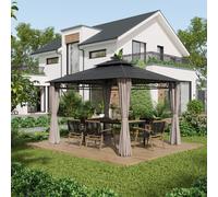 Outsunny 3.6x3m Polycarbonate Gazebo w/ Nettings?&?Curtains, Black