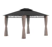 Outsunny 3.6 x 3 (m) Double Roof Hard Top Gazebo with Nettings & Curtains | TJ Hughes