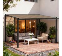 Outsunny 3.6 x 3 m Lean to Garden Pergola with Drainage Gutters, Dark Grey - 1 - Lean to Pergola - 296