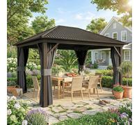 OUTSUNNY 3.6 x 3(m) Metal Garden Hardtop Gazebo with Screened Curtain Dark Grey Outsunny Dark Grey