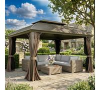 Outsunny 3.65 x 3(m) Aluminium Outdoor Gazebo w/ Hardtop Double Roof, Coffee, Brown
