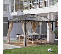 Outsunny 3X3.6M Garden Metal Gazebo Pavilion Party Tent Canopy Sun Shade - Brown, Brown