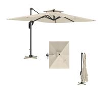 Outsunny 3.7 x 2.7 m Cantilever Parasol w/360° Rotation and Easy Tilt Adjustment, Aluminium Hanging Offset Outdoor Umbrella w/Double Top, Cross Base, UPF50+ Hanging Sun Shade, Black Pole