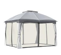 Outsunny 3.7 X 3M Outdoor Steel Frame Gazebo With 2-tier Roof Sidewalls Garden - Grey, Grey