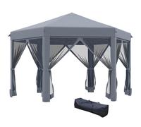 Outsunny 3.8m x 3.2m Pop Up Gazebo Hexagonal Canopy Tent Outdoor Sun Protection with 6 Mesh Sidewalls, Hand Bag, Grey Grey