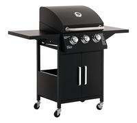 Outsunny 3 Burner Gas BBQ, Outdoor Grill, Portable Barbecue Trolley with Warming Rack, Side Shelves, Storage Cabinet, Thermometer, Carbon Steel, Black