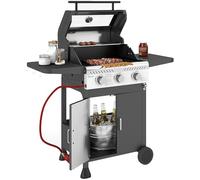 Outsunny 3 Burner Gas BBQ Trolley with See-through Lid, 7.5 kW Propane Gas Barbecue Grill with Thermometer, Wheels, Warming Rack, Shelves, Black
