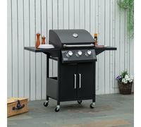 Outsunny 3 Burner Gas Grill Portable Barbecue Trolley With Side Shelves
