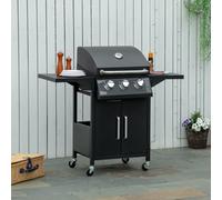 Outsunny 3 Burner Gas Grill Portable Barbecue Trolley with Side Shelves