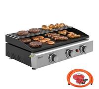 Outsunny 3 Burner Grill Griddle Portable Gas Plancha 7.5 kW Black | Warming Rack, Tabletop Gas BBQ, Grease Cup, for Camping, Picnic, Patios