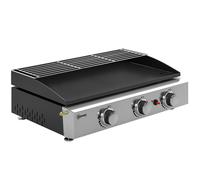 Outsunny 3 Burner Grill Griddle, Portable Gas Plancha with Warming Rack, 7.5 kW, Tabletop Gas BBQ with Grease Cup, Black