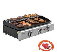 Outsunny 3 Burner Grill Griddle, Portable Gas Plancha with Warming Rack, 7.5 kW, Tabletop Gas BBQ with Grease Cup for Camping Picnic Patios, Black