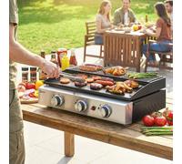 Outsunny 3 Burner Grill Griddle, Tabletop Gas Bbq With Grease Cup, Black