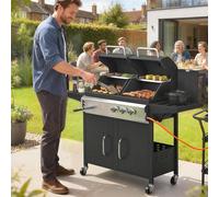 OUTSUNNY 3 Burner Hybrid Dual Fuel BBQ Gas Grill with Side Burner, Black Outsunny Black