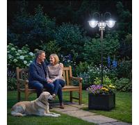 Outsunny 3-Head Led Solar Light Lamp Street Light Post With Planter Base, Black