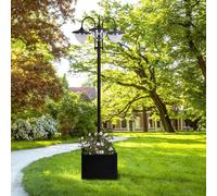 Outsunny 3-head LED Solar Light Lamp Street Light Post with Planter Base, Black