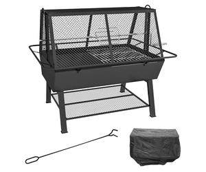 Outsunny 3-in-1 BBQ Rotisserie Grill Barbecue Roaster Fire Pit with Storage Shelf, Mesh Lid and Poker, Charcoal Chicken Spit Roast Machine with Waterproof Cover for Outdoor Picnic Camping, Black
