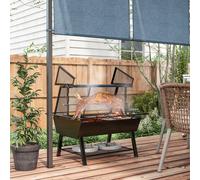 OUTSUNNY 3-in-1 Charcoal Barbecue Grill, Rotisserie Roaster, Fire Pit with Shelf Mesh Lid in Black Outsunny Black